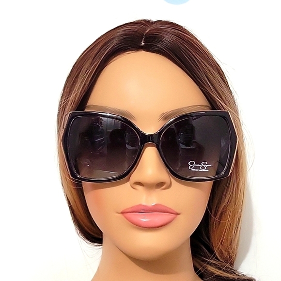 Jessica Simpson Oversized Black Sunglasses Gold Metal Twist Arm J6212 - Picture 1 of 8